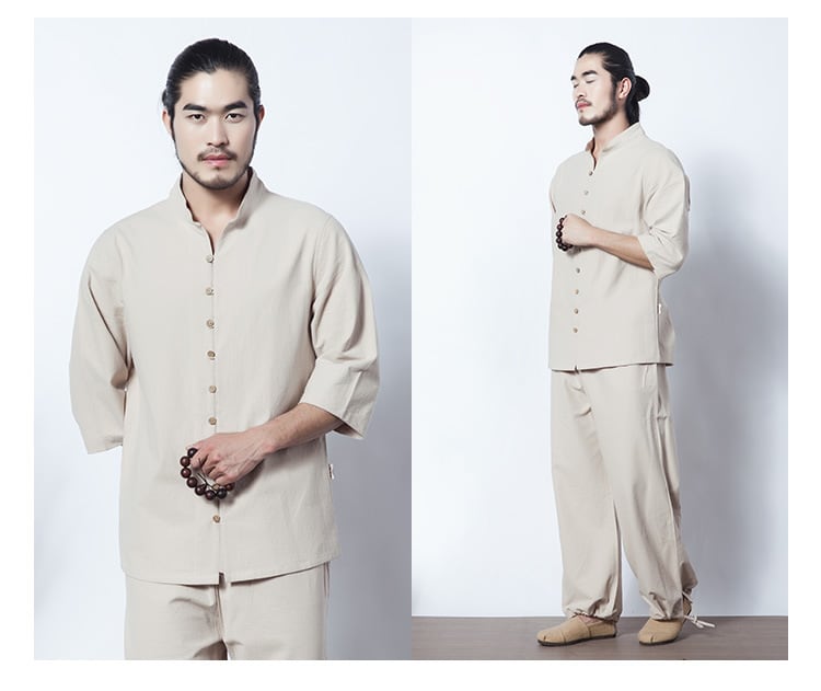 メンズの木ボタン太極拳服